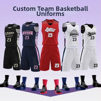 Detský basketbalový set – štyroch kusov – 100% polyester, rýchloschnúci, priedušný, odvádzajúci vlhkosť, unisex