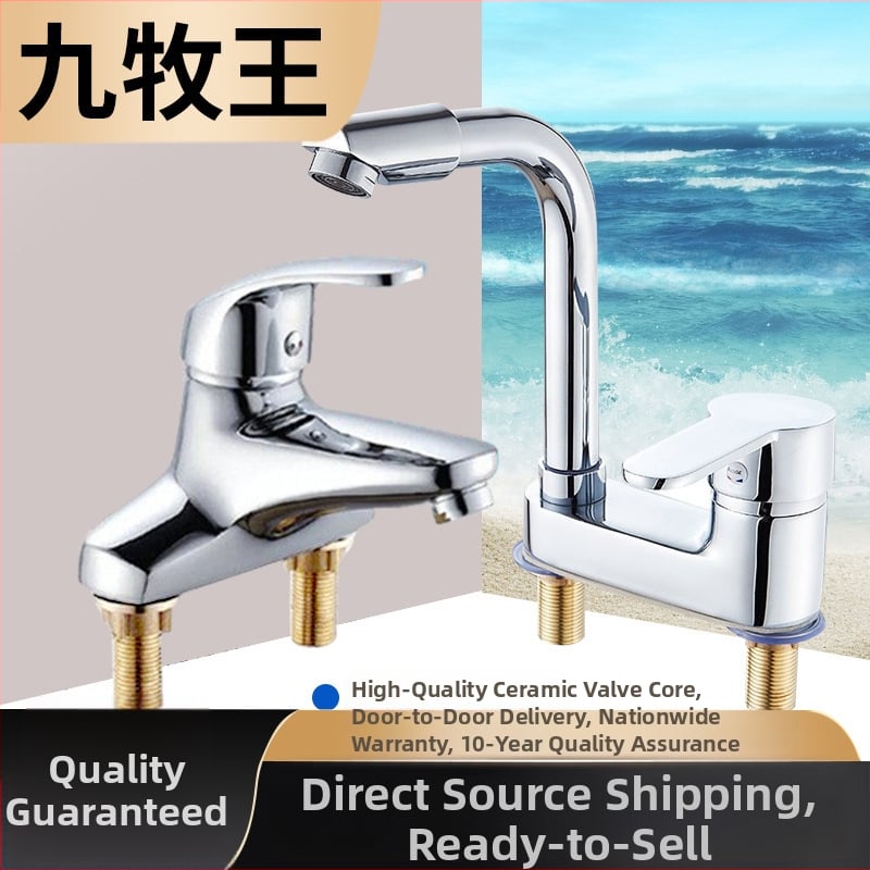 Robinet de lavoar din cupru, rotativ la 360°, model cu două găuri, mâner unic, cartuș ceramic