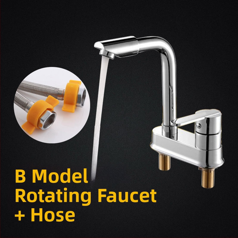 Robinet de lavoar din cupru, rotativ la 360°, model cu două găuri, mâner unic, cartuș ceramic