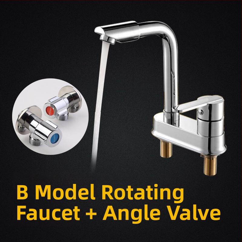 Robinet de lavoar din cupru, rotativ la 360°, model cu două găuri, mâner unic, cartuș ceramic