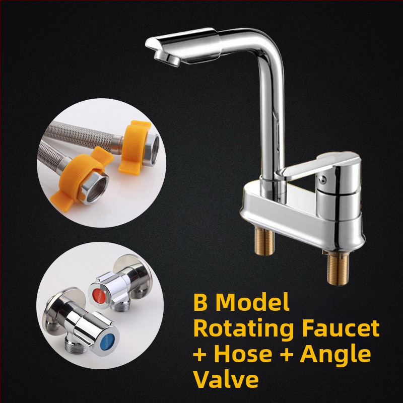 Robinet de lavoar din cupru, rotativ la 360°, model cu două găuri, mâner unic, cartuș ceramic