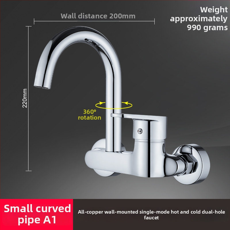 Fali beépítésű mosogatócsaptelep: kerámia szelep, réz test, háromrészes felépítés, 0–90°C működési tartomány