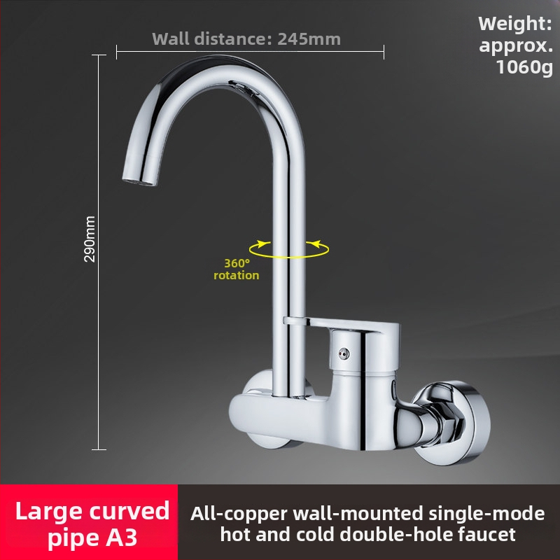 Fali beépítésű mosogatócsaptelep: kerámia szelep, réz test, háromrészes felépítés, 0–90°C működési tartomány