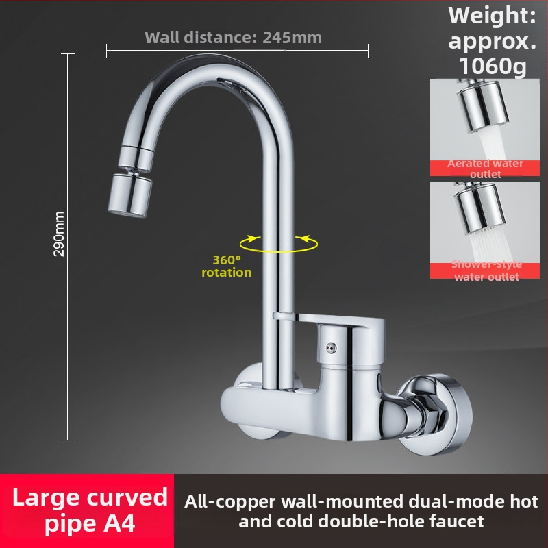 Fali beépítésű mosogatócsaptelep: kerámia szelep, réz test, háromrészes felépítés, 0–90°C működési tartomány