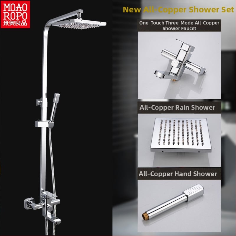 Χαλκός, ενσωματωμένο σύστημα ντους για τοίχο, τετράγωνη κεφαλή ντους βροχής, μοντέλο 7002