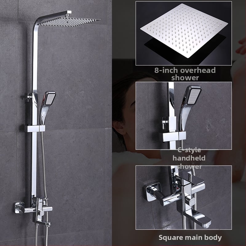 Χαλκός, ενσωματωμένο σύστημα ντους για τοίχο, τετράγωνη κεφαλή ντους βροχής, μοντέλο 7002