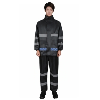 Szolgálati esőkabát és esőnadrág készlet kültéri tűzoltói mentési feladatokra – Reflektív elemek, Vízálló 150D anyag, PVC ragasztó réteg