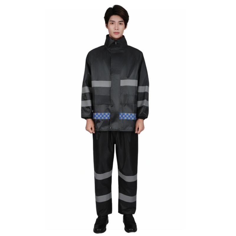 Szolgálati esőkabát és esőnadrág készlet kültéri tűzoltói mentési feladatokra – Reflektív elemek, Vízálló 150D anyag, PVC ragasztó réteg