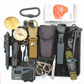 Kit de supraviețuire cu echipament SOS actualizat, set de aprindere și busolă de teren – Brand: Combo Titanium; Accesorii: fluier, pix, lanternă; Funcție: Aventură/Supraviețuire.