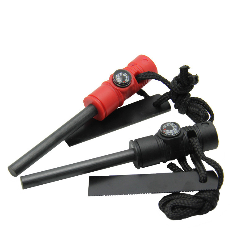 Unealtă de supraviețuire pentru exterior: trei în unu aprinzător de magneziu, fluier și busolă