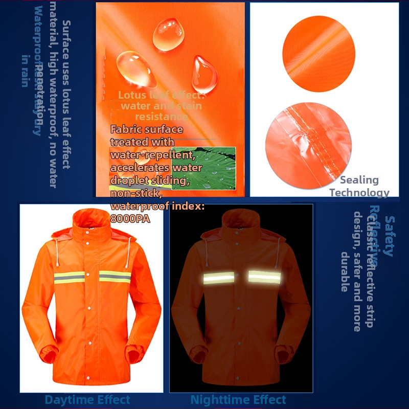 Reflektirajući komplet kabanice i hlača za sanitarnu i prometnu službu, PVC tkanina, vodootporna i otporna na vjetar, podijeljeni tip radne uniforme