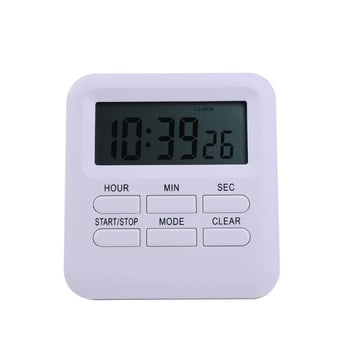 Cronometru de bucătărie electronic cu afișaj LCD, corp pătrat din plastic, alarmă și cronograf (Mișcare electronică, Baterie, Carcasă plastică)