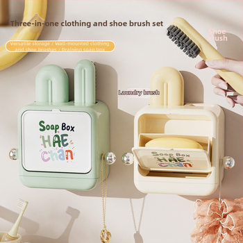 Set trei în unu de perii pentru pantofi și haine, cu recipient pentru săpun, din plastic, ambalat într-o cutie de carton