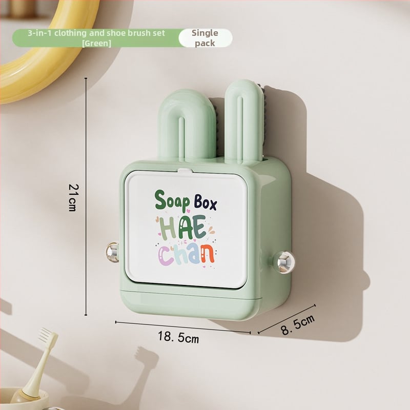 Set trei în unu de perii pentru pantofi și haine, cu recipient pentru săpun, din plastic, ambalat într-o cutie de carton