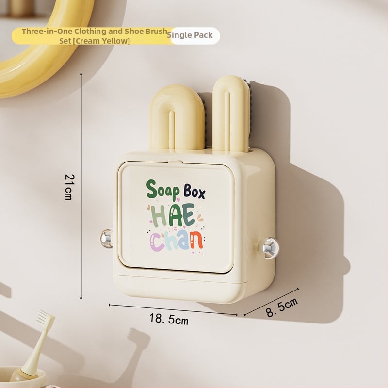 Set trei în unu de perii pentru pantofi și haine, cu recipient pentru săpun, din plastic, ambalat într-o cutie de carton