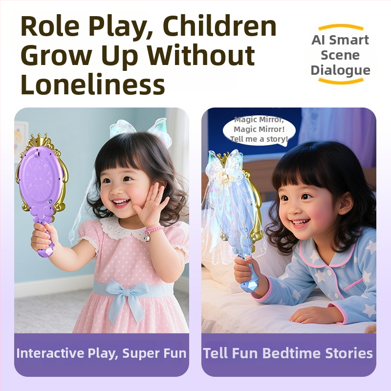 Oglindă AI inteligentă pentru învățare, cu recunoaștere vocală, Wi-Fi și baterie reîncărcabilă — jucărie interactivă de învățare cu jocuri părinte-copil și tematică de îmbrăcare a prințesei, pentru copii 7–14 ani