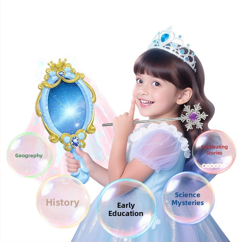 Oglindă AI inteligentă pentru învățare, cu recunoaștere vocală, Wi-Fi și baterie reîncărcabilă — jucărie interactivă de învățare cu jocuri părinte-copil și tematică de îmbrăcare a prințesei, pentru copii 7–14 ani