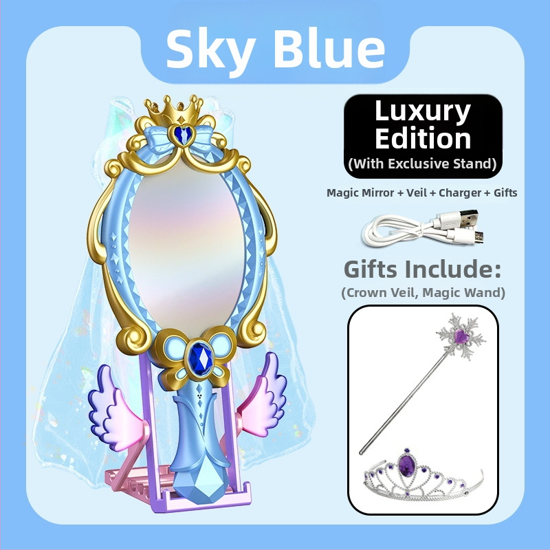 Oglindă AI inteligentă pentru învățare, cu recunoaștere vocală, Wi-Fi și baterie reîncărcabilă — jucărie interactivă de învățare cu jocuri părinte-copil și tematică de îmbrăcare a prințesei, pentru copii 7–14 ani