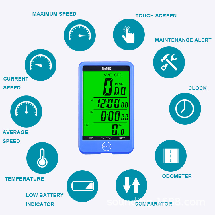Sunding ηλεκτρονικός μετρητής ταχύτητας ποδηλάτου με ABS, αδιάβροχος, παύση, χρονόμετρο