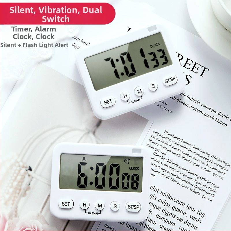 Yisheng Elektronický časovač s budíkom - obdĺžnikový LCD displej, batériové napájanie, kuchynský a školský pripomínač časovač