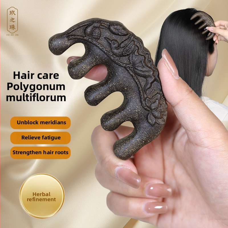 Fából készült gyógynövény fésű Polygonum multiflorum a fejbőr masszírozásához és a meridiánok stimulálásához – Hagyományos kínai orvoslás