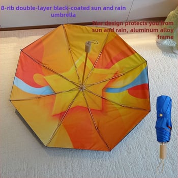 Umbrelă pliabilă cu strat dublu, material vinil, ramă din aluminiu cu 8 spițe, mâner din lemn, personalizare logo