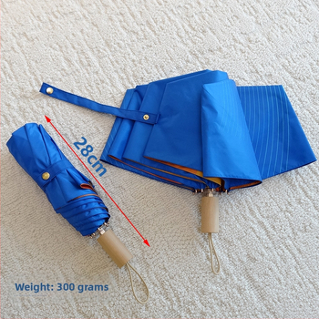 Umbrelă pliabilă cu strat dublu, material vinil, ramă din aluminiu cu 8 spițe, mâner din lemn, personalizare logo