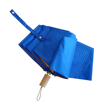 Umbrelă pliabilă cu strat dublu, material vinil, ramă din aluminiu cu 8 spițe, mâner din lemn, personalizare logo