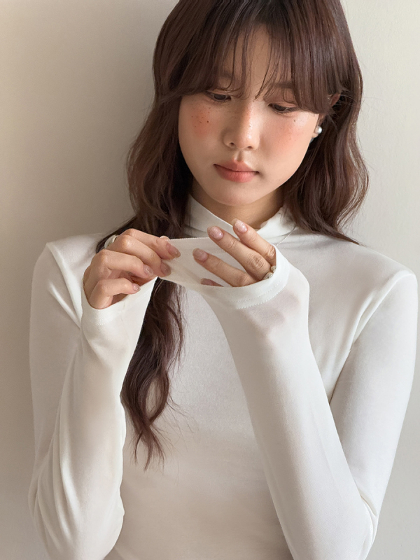 Női Tencel kötött alaprétegű felső, színblokkal, hosszú ujjú, magas gallér, 70-80% Lyocell