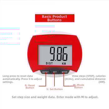 Μετρητής βημάτων με Μεγάλη Οθόνη, ABS Κέλυφος, Πολυλειτουργικός Μετρητής Θερμίδων για Τρέξιμο και Πεζοπορία