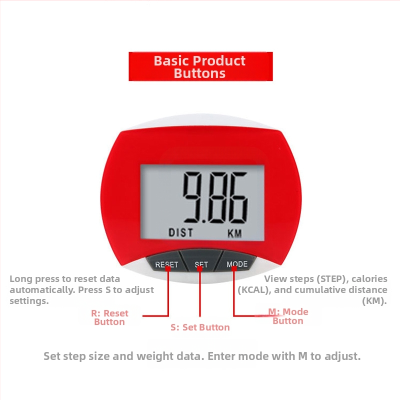 Μετρητής βημάτων με Μεγάλη Οθόνη, ABS Κέλυφος, Πολυλειτουργικός Μετρητής Θερμίδων για Τρέξιμο και Πεζοπορία