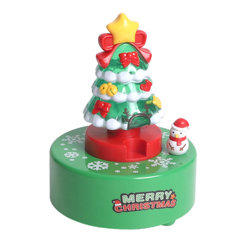 Ornament muzical rotativ pentru bradul de Crăciun, cu figura de dinozaur, lumină și efecte sonore (din plastic • vopsit • procesare personalizabilă • imprimare logo • mărci private autorizate)