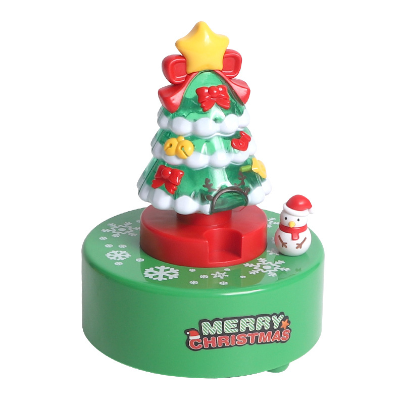 Ornament muzical rotativ pentru bradul de Crăciun, cu figura de dinozaur, lumină și efecte sonore (din plastic • vopsit • procesare personalizabilă • imprimare logo • mărci private autorizate)