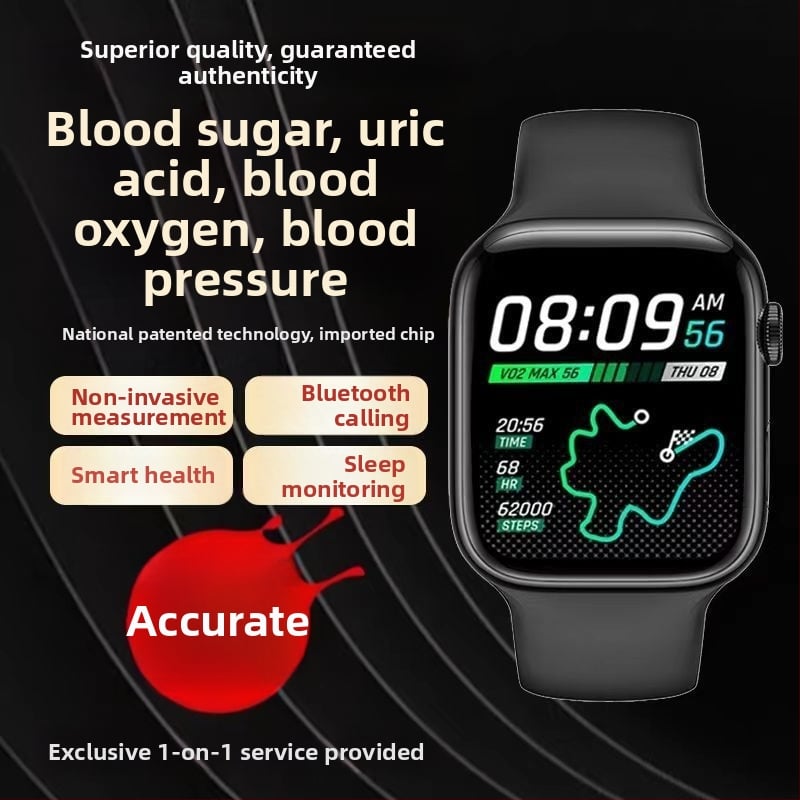 Smartwatch s monitorovaním hladiny cukru v krvi, krvného tlaku, kyseliny močovej a srdcovej frekvencie, s NFC platbami