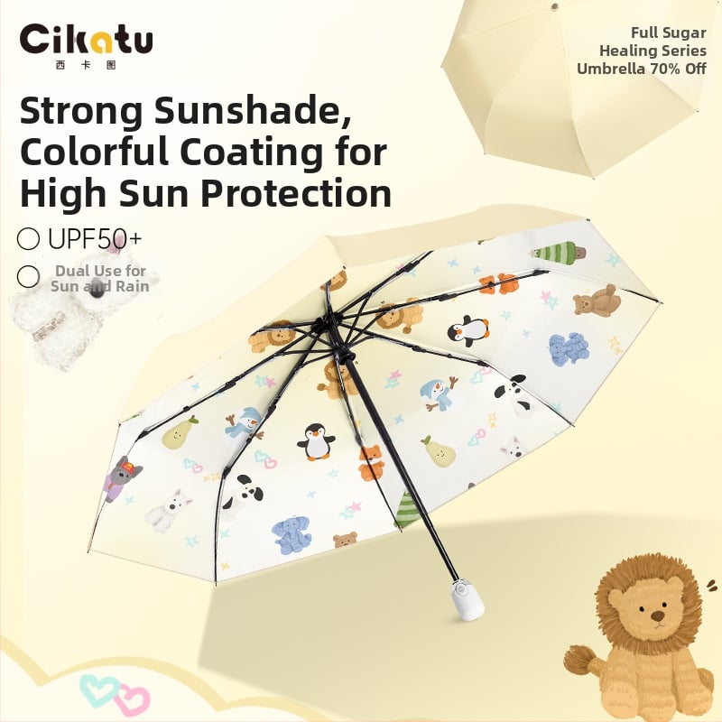 Kišobran s slatkim crtić dizajnom, 8 rebara, automatsko otvaranje i zatvaranje, UV zaštita UPF>50, aluminijska šipka, EVA ručka