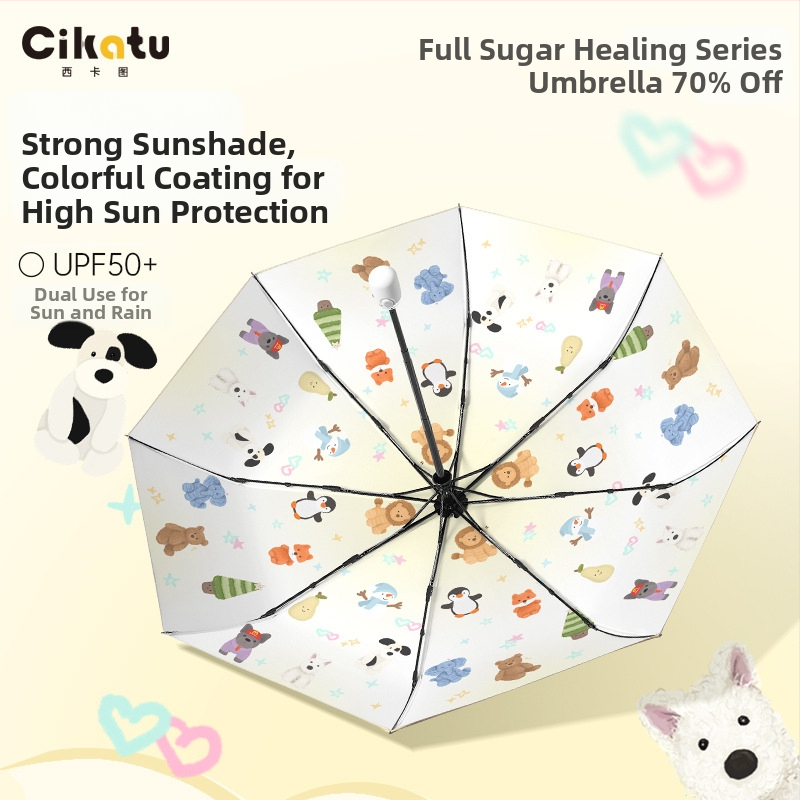 Kišobran s slatkim crtić dizajnom, 8 rebara, automatsko otvaranje i zatvaranje, UV zaštita UPF>50, aluminijska šipka, EVA ručka