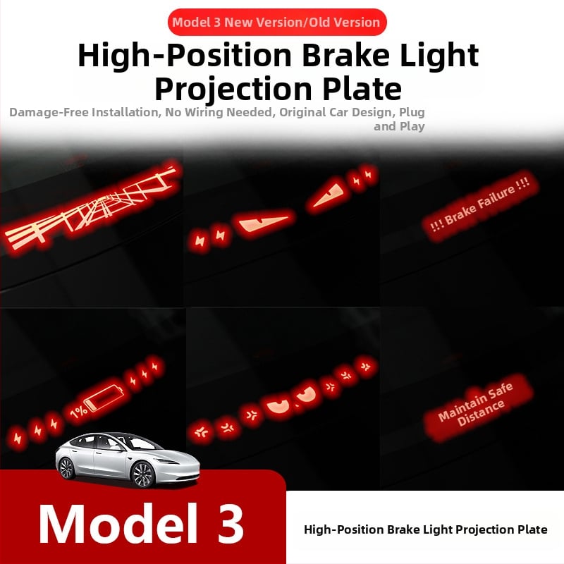 Tesla Model 3/Y високопозиционна спирачна светлина проекционна платка – декоративна лепенка за задни светлини, имитационен карбон, геометричен модел, монтаж с вакуумна щипка, персонализируема