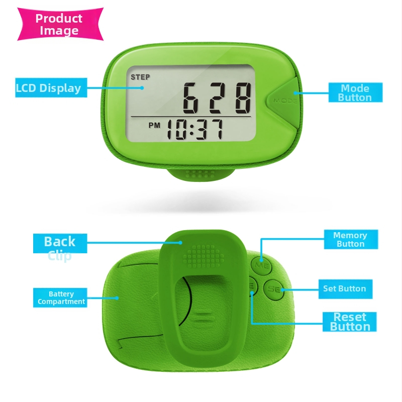 2D viacfunkčný krokomer s výpočtom kalórií, meraním vzdialenosti, klipsom na pás a pamäťou