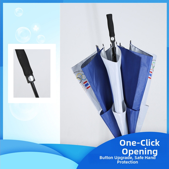 Umbrelă de golf cu 8 brațe, cupolă cu două straturi, deschidere automată, țesătură 210T, nervuri din fibră, mâner din spumă