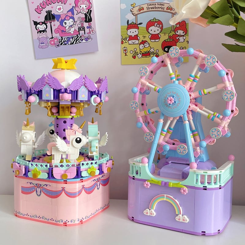 Építő blokkok zenemű dobozzal: ABS műanyag, 800+ darab, zenei funkció, 7–14 éveseknek, DIY