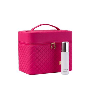 Φορητή τσάντα μακιγιάζ με μεγάλη χωρητικότητα και πολυεπίπεδη σχεδίαση, PU δέρμα, κεντημένο σχέδιο πλέγματος, επένδυση από νάιλον