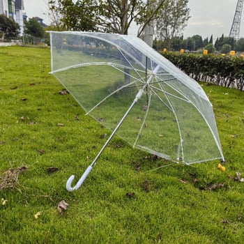 Kišobran za plesnu rekvizitu sa skeletom od vlaknastih rebara, prozirni omotač, zakrivljena kuka, automatsko otvaranje, duga drška