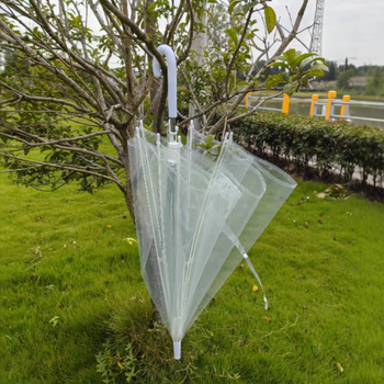 Kišobran za plesnu rekvizitu sa skeletom od vlaknastih rebara, prozirni omotač, zakrivljena kuka, automatsko otvaranje, duga drška