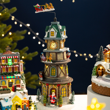Meimei Crafts Cutie muzicală de Crăciun - rășină, iluminare și tren rotativ, stil European și American