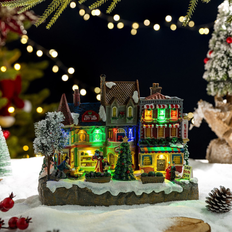 Meimei Crafts Cutie muzicală de Crăciun - rășină, iluminare și tren rotativ, stil European și American