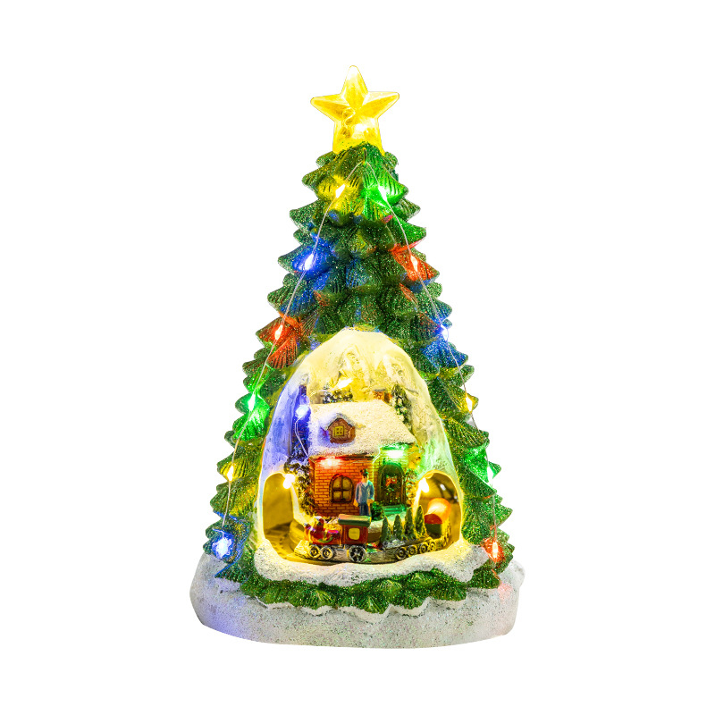 Meimei Crafts Cutie muzicală de Crăciun - rășină, iluminare și tren rotativ, stil European și American