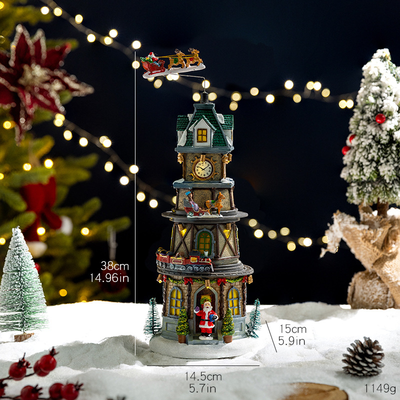 Meimei Crafts Cutie muzicală de Crăciun - rășină, iluminare și tren rotativ, stil European și American