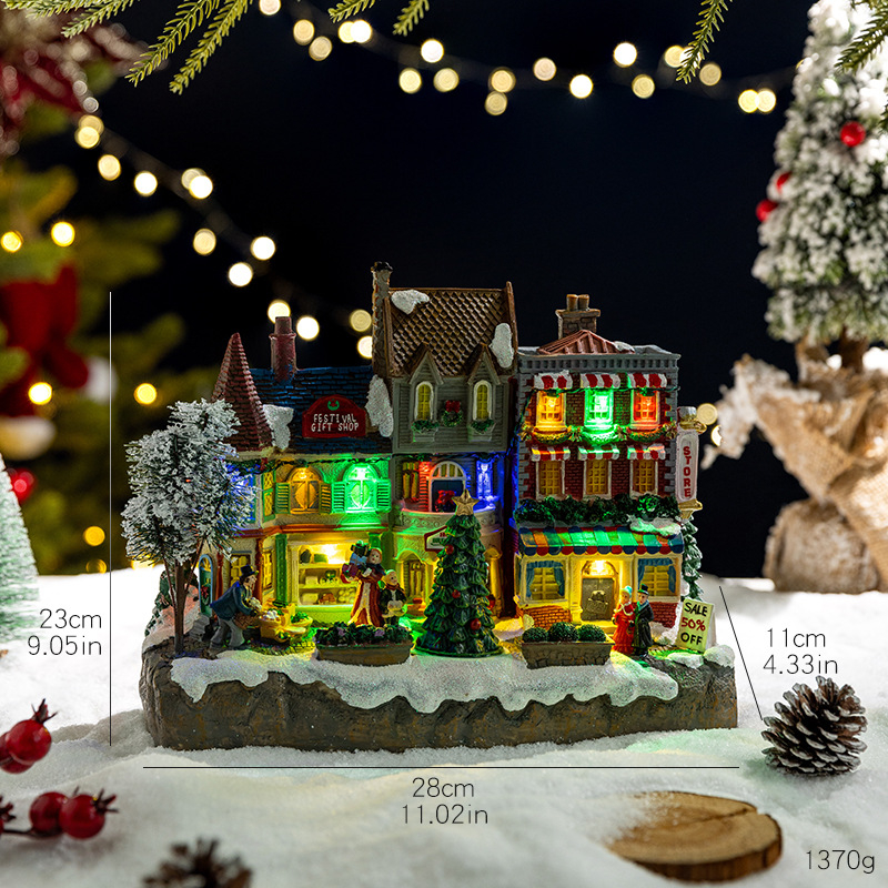 Meimei Crafts Cutie muzicală de Crăciun - rășină, iluminare și tren rotativ, stil European și American