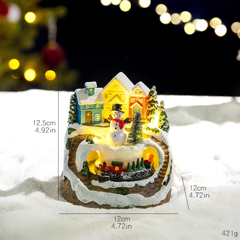 Meimei Crafts Cutie muzicală de Crăciun - rășină, iluminare și tren rotativ, stil European și American