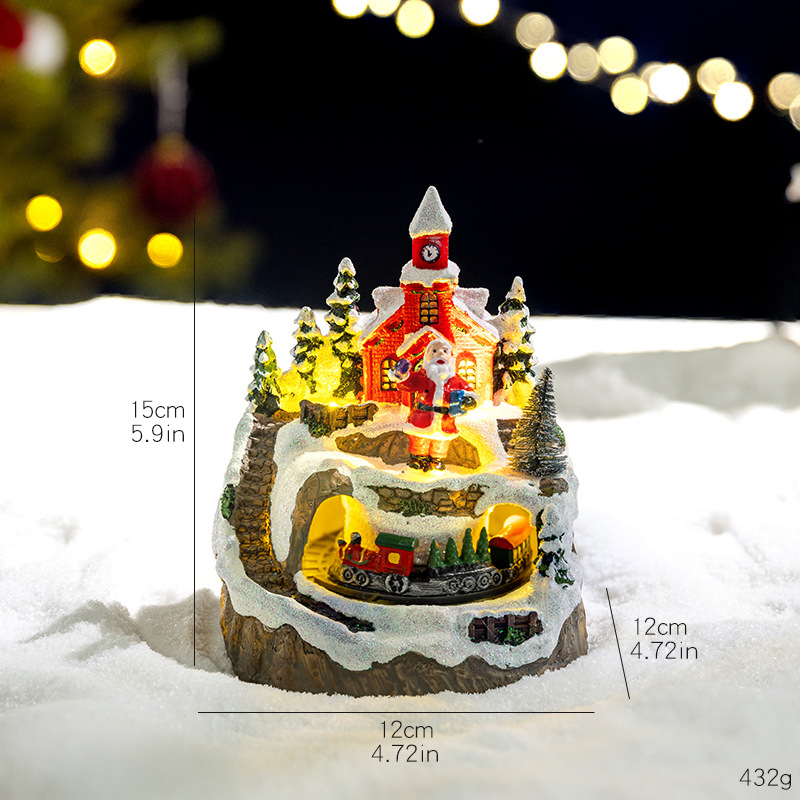 Meimei Crafts Cutie muzicală de Crăciun - rășină, iluminare și tren rotativ, stil European și American